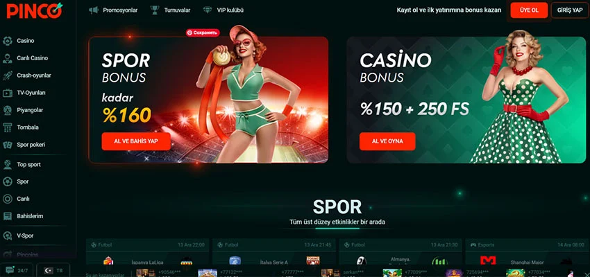 Pinco ana sayfa - spor bonusu, casino bonusu ve bahis seçenekleri