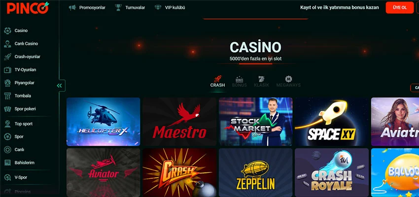 Pinco casino - slot oyunları ve canlı casino kategorileri